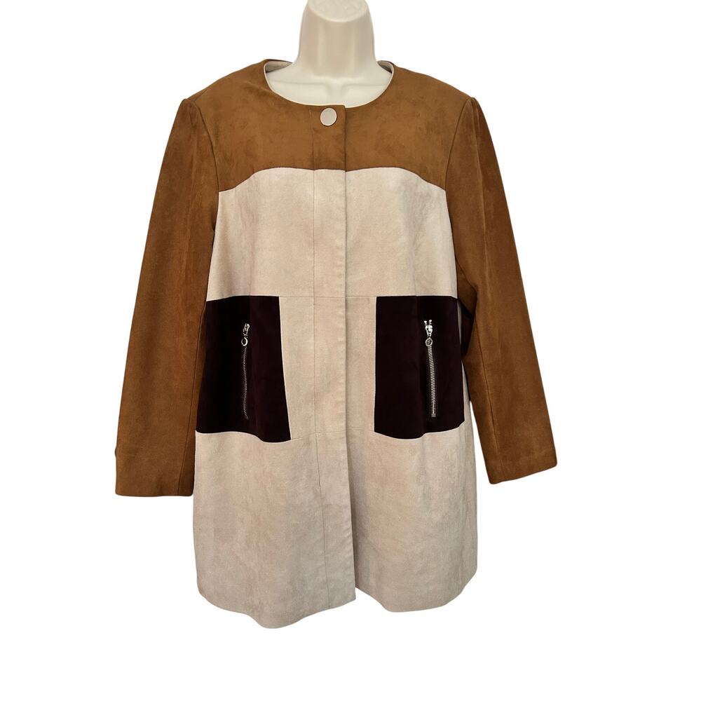 Chico's Black Label Jacket Faux Suede Color Block 60s Size Large (Chico's 2) XC